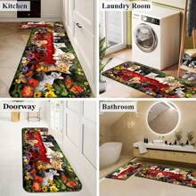 1 pieza Alfombra de entrada con diseño de flores silvestres para carrito de paseo de perros y gatos, alfombra decorativa, estilo Ins, tapete para sofá, artículos para decoración del hogar, para sala de estar/dormitorio/entrada/cocina/baño/estudio, suave, cómoda y duradera, lavable a máquina
