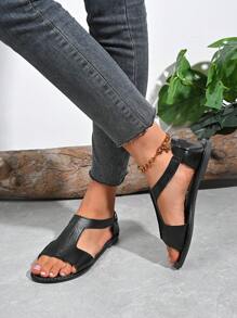 2025 New Pattern Plus Size Women's New Summer Flat Sandals, Anti-Slip, Round Toe, Fashionable And Casual