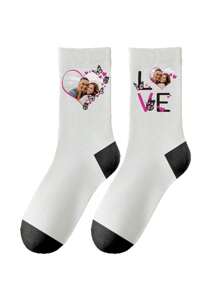 1 par de calcetines casuales y cómodos de media caña para parejas, personalizados con imágenes de amor