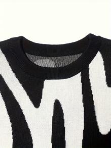 Jersey de punto de manga corta para hombre - Diseño de patrón abstracto en negro y blanco - Cuello redondo - Elegante y casual para uso diario y callejero - Tela de punto suave para mayor comodidad