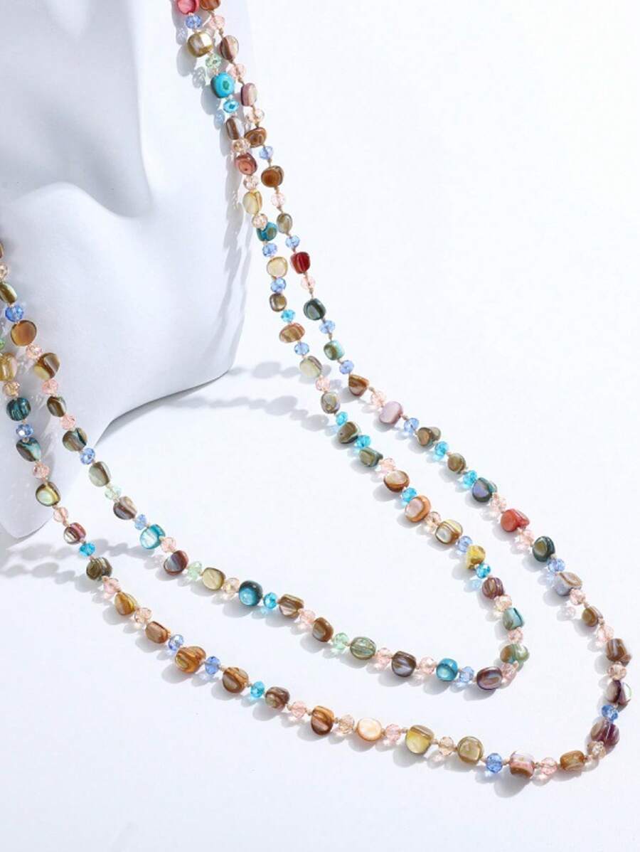 Boho Beach Style Necklace, Colorful Beaded & Shell Decor Long Necklace For Women - Colorful - View 1