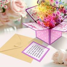 1 件 3D 花卉图案贺卡紫色花朵蝴蝶手工卡片装饰摆件，适合妈妈生日礼物、周年纪念礼物、母亲节装饰摆件、给妈妈的惊喜（无声源） - 彩色 - 查看 9