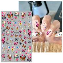 3 Pieces Of Spring And Summer Rose And Butterfly Flower Clusters Nail Stickers Disposable Self-Adhesive Back Adhesive Nail Stickers For Women DIY Art Decoration Accessories