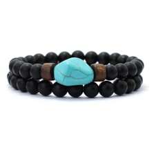 51Luckind 2pcs/Set Vintage Volcanic Stone & Turquoise Bead Asymmetrical Bracelet