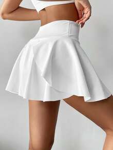 High Waist White Tennis Skort, 2 In 1 Anti-Flashing Golf, Badminton, Fitness Shorts Skirt With Pockets, Summer Sports Skirt Leggings, Side Pockets Outdoor Running Exercise New Women Skort - White - View 4