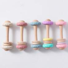 可食用木材和软硅胶摇铃圈，多色，婴儿/幼儿安抚摇铃玩具 - 彩色 - 查看 5