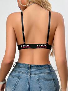 Women's Letter Strap Patchwork Front Closure Wireless Bra