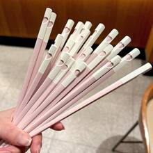 [5 Packs Love-Connected Pink Chopsticks]24cm Romantic Tableware - Heart-Shaped Design When Paired,Cute Couple Gift For Valentine's Day/Wedding/Anniversary(Dishwasher Friendly),School Supplies
