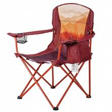 (2 Pack)  Oversized Camp Chair With Cooler, Ombre Mountains Design, Red And Orange