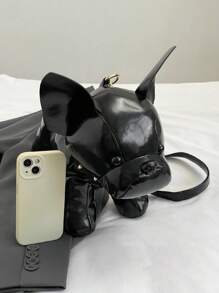 Women's Fashion French Bulldog Cartoon Handbag, With Unique Collar Decoration, Can Be Worn As Shoulder/Crossbody Bag