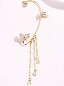 1pc Elegant And Fashionable Gold Butterfly Crystal Left Ear Cuff Jewelry, Suitable As Holiday Gift And Daily Wear