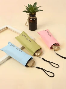 Paraguas mini compacto y elegante - de doble uso para días soleados/lluviosos, de cinco pliegues, con mango dorado, fácil de llevar para la escuela, la oficina, el hogar, viajes, refrescarse en verano, la playa