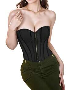 Nuevo top corset de encaje en negro mate con cordones, moldeador de cintura delgada, blusa corta para fiesta