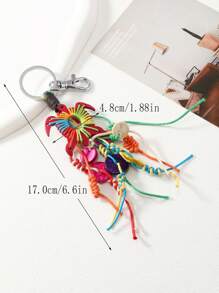 Handmade Natural Coconut Shell With Thick Rope Turtle Pattern Keychain, Minimalist And Versatile