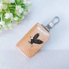 Car Key Bag Uniform Car Key Storage Bag Creative Keychain Blingbling Car Key Protector Secure Zipper Closure Protector Stylish Waist Pocket Car Key Protector Unisex For Women Mini Wallet,1pc Black & Gold PU Leather Car Key Case - Multicolor - View 56