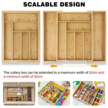Vandise Cutlery Tray Bamboo Drawer Organiser Expandable From 32 X 43cm To 52 X 43cm, 5cm Depth, Waterproof Utensil Holder 6 To 8 Separate Slots For Kitchen, Bedroom, Office Cutlery Drawer Organiser, Expandable Utensil Tray For Kitchen, Adjustable Wood Flatware Holder, Drawer Organiser Trays, Compact Storage For Spoons Forks Knives, 20.5"W X 17"W X 2"H  Cutlery Tray Drawer Organiser Rack 6-8 Compartment Holder Knife And Fork Drawer Organiser, Expandable Kitchen Cutlery Trays, Adjustable Large Utensil Drawer Organiser - Khaki - View 3