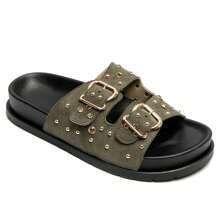 Summer Fashion Leopard Print Studded Flat Sandals - Green - View 1