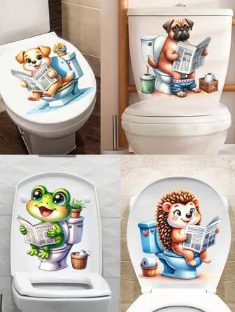 1 pezzo Adesivo per coperchio WC a forma di cane con motivo giornale divertente, serie animali in PVC autoadesivo per coperchio WC, adesivo decorativo da parete per bagno, adesivi, decalcomanie da parete, decalcomanie in vinile per decorazioni domestiche, articoli decorativi primaverili per rinnovare la tua casa, adesivi decorativi Rama - Tappeto da bagno 29,5 x 29,5 cm, decorazioni autunnali per accessori da bagno