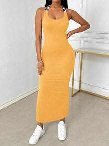 Spring And Summer Women's Shoulder Straps Cross Back Long Suspenders Tight Hip Skirt,Fashionable Outfit For Vacation Or Party Or Photo Shoot Or Music Festival - Màu vàng - Xem 5