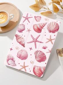 Summer Phone Case 1pc Ocean Elements & Pink Star Pattern Flat Tablet Protective Case, Compatible With IPad 10.2", IPad Pro 2021/2020, IPad 9th/10th Gen, Galaxy Tab A8 10.5" 2022, Matepad 10.4"/Tab, Anti-Drop, With Pen Slot, Support Sleep/Wake