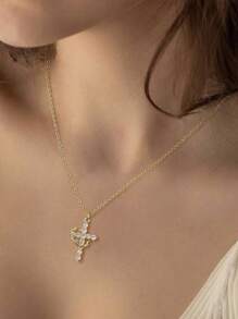 CCO 1pc Cross Pendant Crown Decor Chain Necklace, Holiday Gift