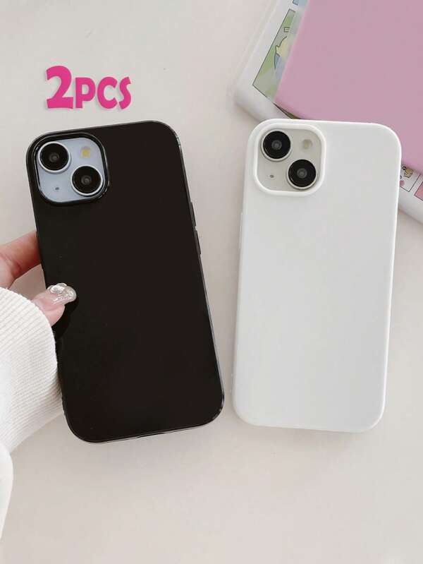 2 pezzi Custodie per telefono monocromatiche, nero e bianco classici, custodie per telefono minimaliste e versatili compatibili con 16, 16 Pro Max, 16 Pro, 16 Plus, custodie per telefono, cover, custodie per telefono carine