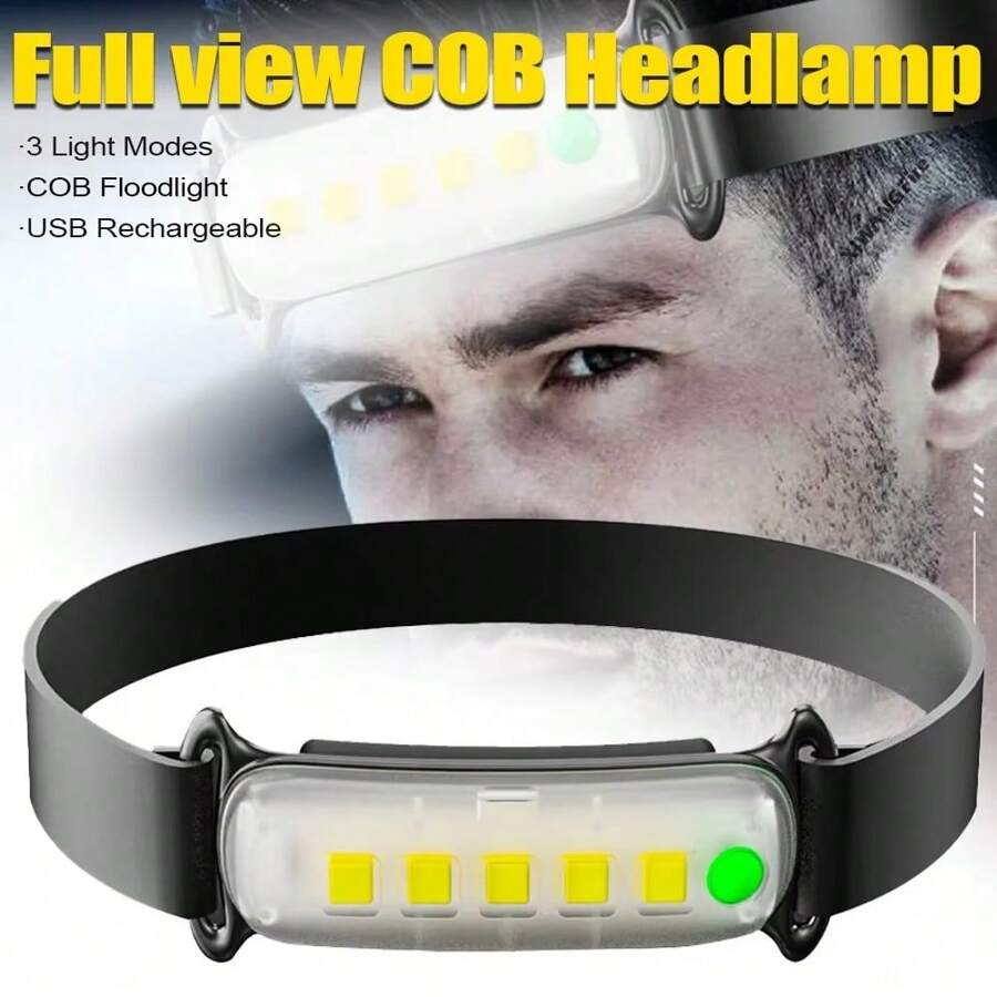 1pc COB Headlamp With 4 Lighting Modes (High/Low/Strobe/SOS) + USB Fast Charging, IPX4 Waterproof, 200m Wide Beam Angle For Night Fishing, Home Emergency, And Outdoor Work, Long-Lasting Battery, Portable, No Wiring Required