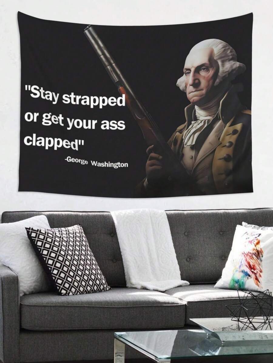 1Pc Washington Stay Strapped Or Get Clapped Tapestry, Funny Quote Meme Wall Hanging, Black Polyester Rectangle Banner, Cool Decor For College Dorm, Bedroom, Living Room, Party Decoration