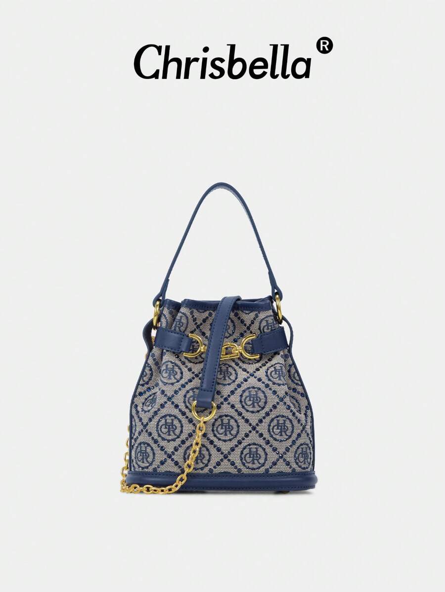 CHRISBELLA Fashion Jacquard Starry Sequin Bucket Bag, Classic Handbag, Shoulder Bag, Crossbody Bag - Blue - View 1