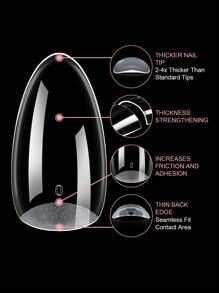 Aillsa 2.0 Upgraded Soft Gel Nail Tips - Built-In C-Curve Medium Almond Full Cover Nail Extensions Ultral Thicker Acrylic Nails Tips Strong Clear 140Pcs  Pre-Sculpted Press-On Nails With Matte Underside False Nails For Flat Nails - Clear - View 5