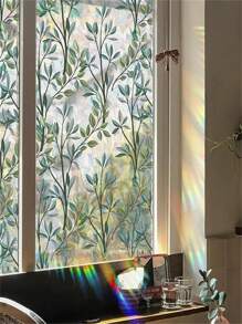 1roll 3D Stained Glass Privacy Window Film Rainbow Green Leaves Glass Door Film Static Cling Window Cling Covering Tint Anti UV Heat Control For Home And Office Room Decor Home Decor Wall Decor Bathroom Decor Bedroom Decor Room Decoration Stuff Living Room Decor House Decor Home Decor Living Room Wall Art Wall Paper Stickers
