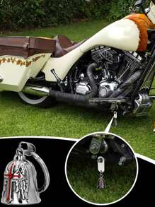 1 pieza Campana estilo retro punk Guardián para motocicleta, campana de la suerte con cruz, ala de ángel y caballero, accesorio de metal para motocicleta