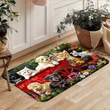1 pieza Alfombra de entrada con diseño de flores silvestres para carrito de paseo de perros y gatos, alfombra decorativa, estilo Ins, tapete para sofá, artículos para decoración del hogar, para sala de estar/dormitorio/entrada/cocina/baño/estudio, suave, cómoda y duradera, lavable a máquina
