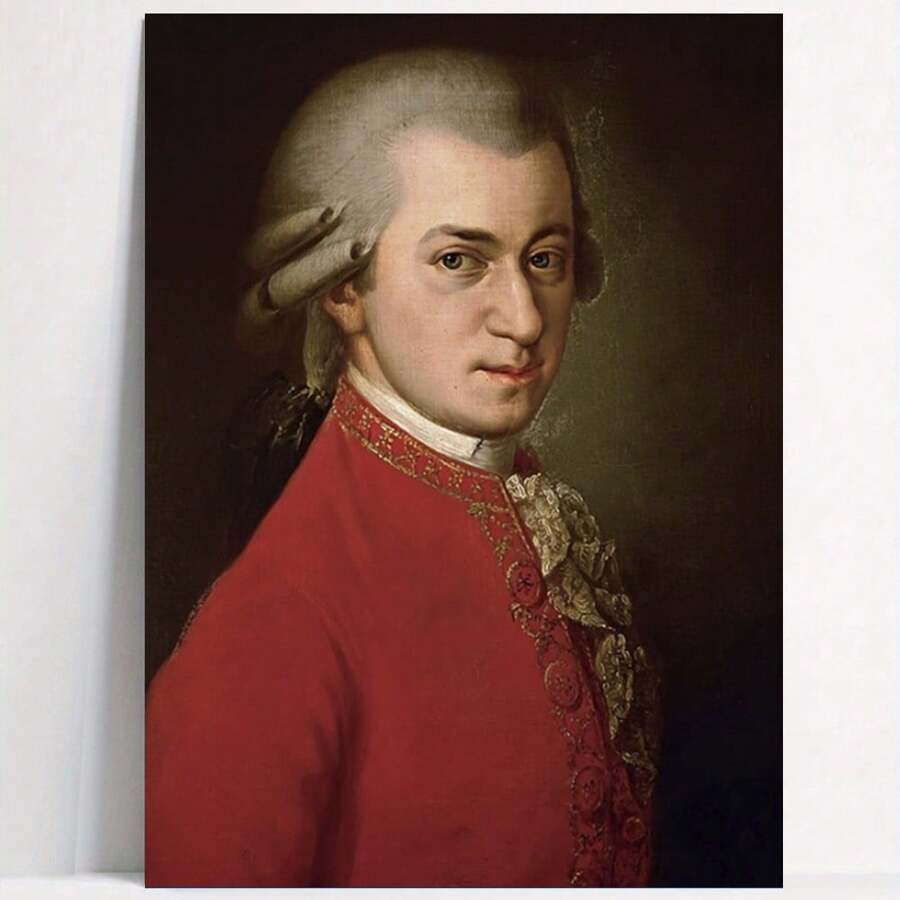 Framed Mozart Portrait Canvas Print, Historical Figure Poster,  Educational Chart & Wall Art For Classroom, Home, Office, Living Room, Bedroom Decor, Festival Gift