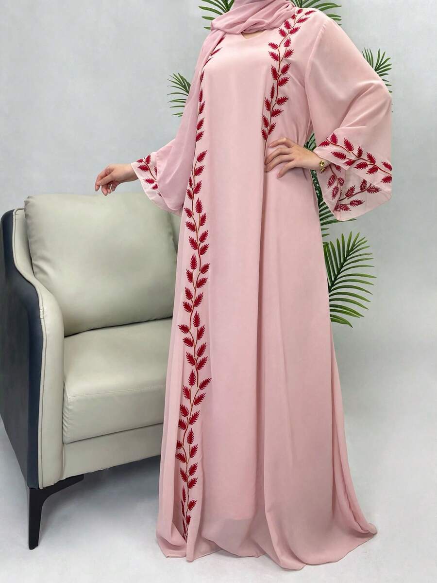 2 件套女士传统开斋节阿拉伯风格 Jalabeya 连衣裙、休闲节日礼服 Abaya 长袍