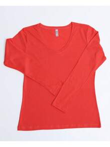 Women's Long Sleeve V-Neck Blouse In 100% Cotton Fabric - 番石榴 - 查看 1