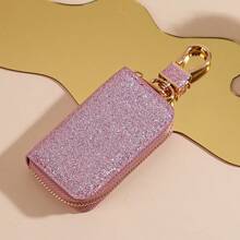 Car Key Bag Uniform Car Key Storage Bag Creative Keychain Blingbling Car Key Protector Secure Zipper Closure Protector Stylish Waist Pocket Car Key Protector Unisex For Women Mini Wallet,1pc Black & Gold PU Leather Car Key Case - Multicolor - View 15