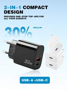 Teckwe 33W PD3.0 Fast Charging Adapter, EU Plug GaN Wall Charger, 33W Power Adapter Fast Charging Compatible With Apple/Android Phones, Cameras, MP3 Nan High Output Power