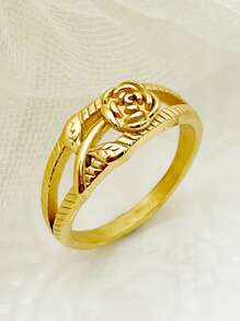 1 件时尚浪漫玫瑰花不锈钢珠宝戒指，适合女性日常佩戴、新年、情人节、周年纪念日