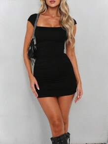 Women's Summer Knitted Sexy Slim Hip Wrap Backless Black Dress - 黑色 - 查看 1