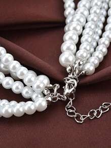 1pc Elegant Multi-Layer Necklace, Versatile Long Sweater Chain - Imitation Pearl Multi-layer Necklace - View 3