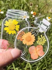 1 st. 20 st. Willekeurige 5 stijlen handgemaakte geperste droge bloemen blad transparante bladwijzers, creatieve lente in een fles bladwijzers