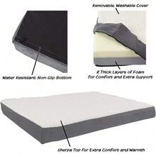 Petmaker - Cama ortopédica para mascotas Sherpa Top con espuma viscoelástica y funda extraíble, gris, 36 x 27 x 4 - Gris - Ver 4