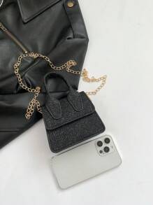 1pc Fashionable And Stylish Handbag, Simple Crossbody Bag, Casual Small Square Bag, Shoulder Crossbody Bag, Sweet Princess Style Solid Color Handbag Small Square Bag, Fashionable Chain Shoulder Strap, Suitable For Girls To Attend Parties, Daily Use, Sequins Casual Simple Personalized Fashion And Stylish Texture Crossbody Shoulder Handbag Small Square Bag