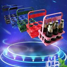 1pc Foldable Plastic Beverage Tray With 6 Bottle Holders And Cup Compartments - Space Saving Portable Design, Suitable For Bar, Party, Outdoor Activities And Kitchen Storage, Bar Accessories | Portable Drink Carrier | Lightweight Drink Holder