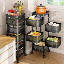 NetHong 6 Tier Kitchen Rotating Storage Trolley Cart Utility Vegetable Mobile Shelf Rack - Black - View 2