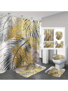 4 Peças Conjunto de Decoração de Banheiro Mármore Dourado Banana, Inclui Cortina de Chuveiro À Prova d'Água, Tapete Antiderrapante, Tampa de Assento Sanitário, Tapete de Banho e 12 Ganchos de Plástico, Ótimo para Decoração de Casa, Dormitório e Cabana, Volta às Aulas