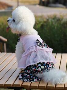 Monos con estampado floral lindo para mascotas, vestido de princesa primaveral/de verano delgado para poodle, maltés, chihuahua y otros perros pequeños