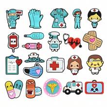 22pcs-Cute Doctor's Shoe Accessories Set - Kawaii Cartoon Decor Shoe Accessories Detachable, Ideal Christmas And Halloween Gift, Holiday Gift Shoe Accessories