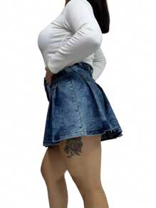 Falda tableada de mezclilla - Azul lavado oscuro - Ver 6